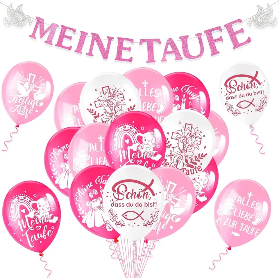 HOWAF Taufe Deko Mädchen, Fische Luftballons Ballon Meine Taufe Girlande Banner für Fische Deko Taufgeschenk, Taufdeko, Rosa