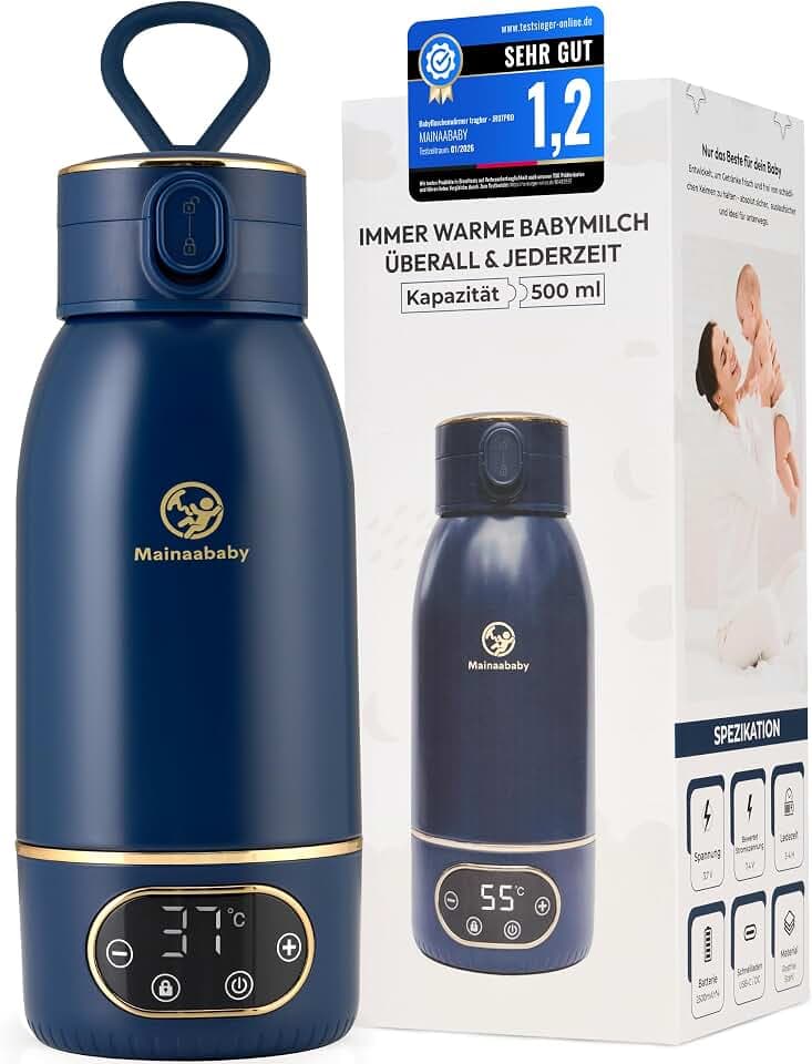 Tragbarer Flaschenwärmer für Babyflaschen – Baby Bottle Warmer mit Akku für unterwegs – präzise Temperaturregelung zum Babymilch Erwärmen – kompakter für Reise, Auto & Alltag (Blau)