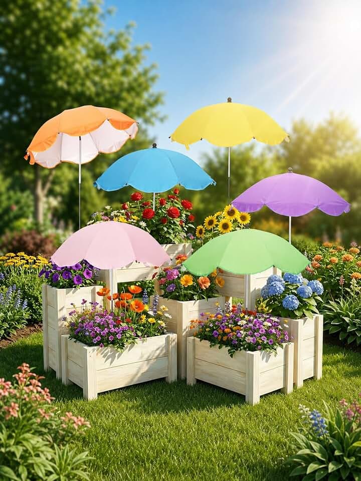6Pack Plant Umbrellas for Outdoor Plants - 26" Large Garden Sun Shade for Plants with Adjustable Angle & Height (Max 43") - Plant Shades for Outdoor Plants, Flowers & Garden Beds - Plant Umbrella Shade for Potted Plants