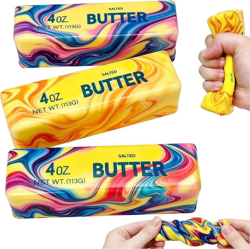 Butter Fidget, 3er Butterstick-Fidget-Spielzeuge, Langsam zurückfedernde Regenbogen Fidgets für Kinder & Erwachsene, Angstlinderung & Konzentration, Ideal für Büro & Zuhause