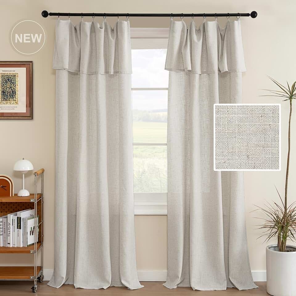 H.VERSAILTEX Linen Semi-Sheer Curtains 108 Inch for Living Room, Pale Oak