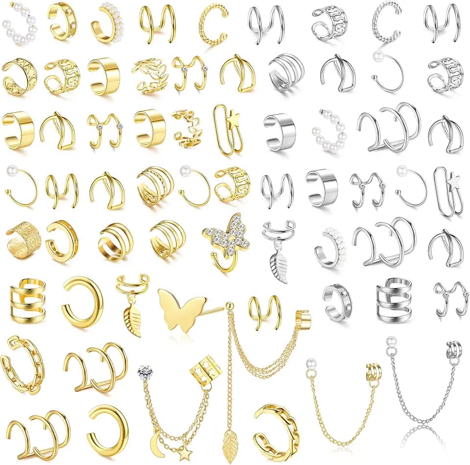 BESTEEL 66 Pcs Ear Cuff Earrings for Women Non Piercing Fake Earrings Set