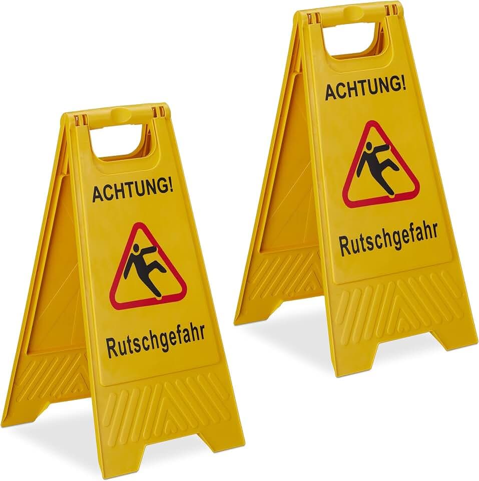 Relaxdays Rutschgefahr Aufsteller, 2er Set, klappbar, beidseitig beschriftet, Kunststoff, Warnschild vor Glätte, gelb