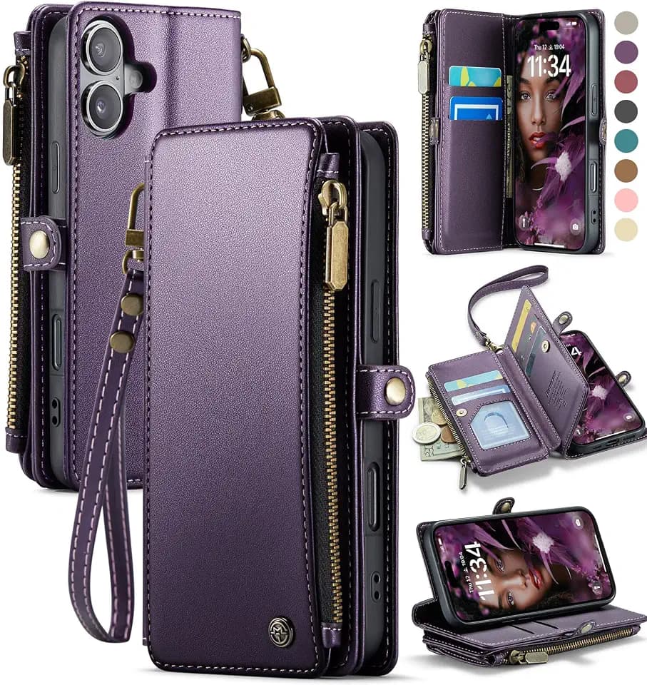 Defencase for iPhone 16 Wallet Case with RFID Blocking Card Holder, Purple