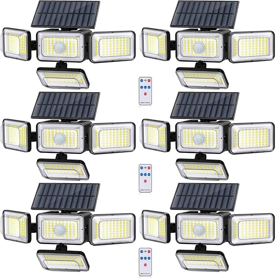 Solar Lights Outdoor, 288 LED 2800LM Motion Sensor Outdoor Light with Remote Control, 4 Heads IP65 Waterproof Solar Flood Security Lights for Outside Patio Wall -6PACK