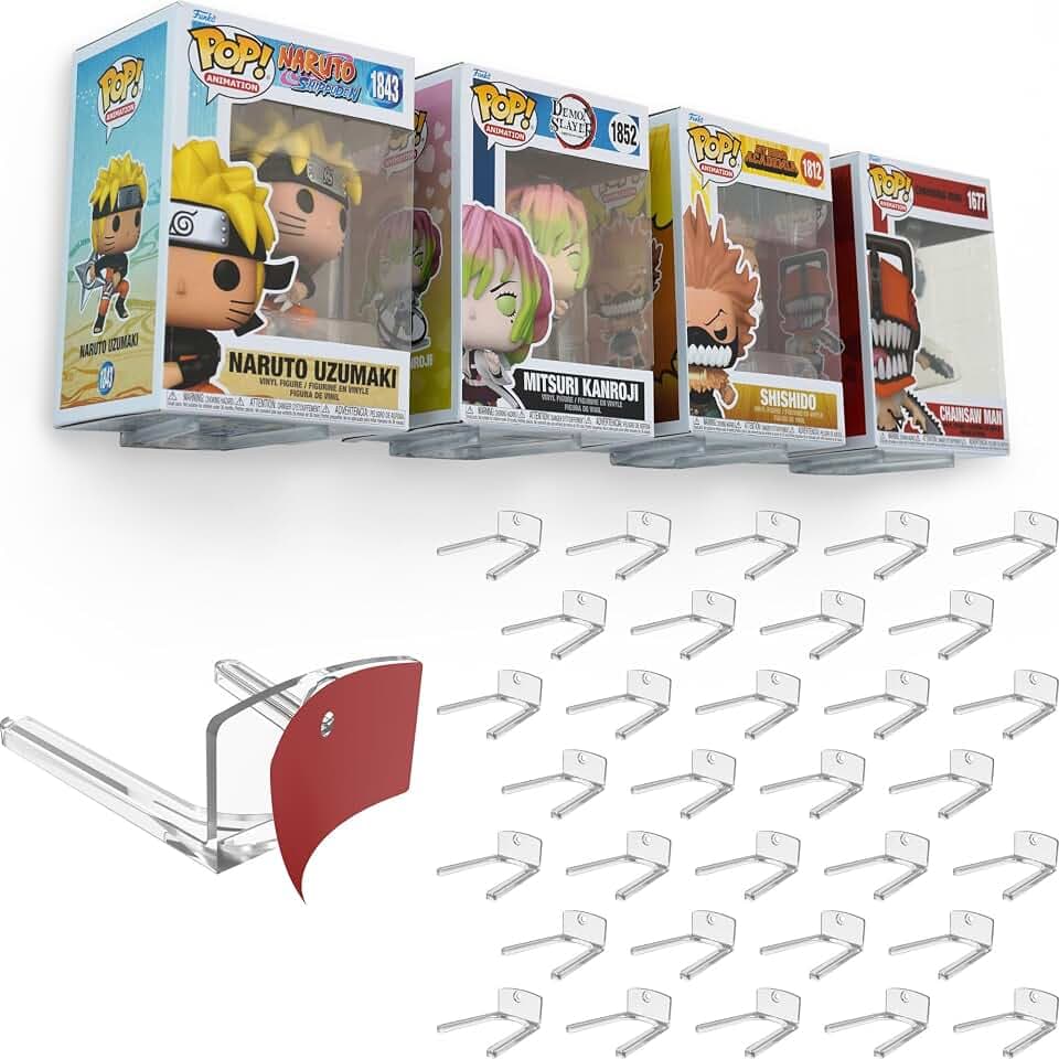 Modern JP Adhesive Display Shelf for Funko Pop Boxes (32-Pack) – Clean Mount for Funko Pop Display – Easy Adhesive Install – Box-Safe, No-Drill Setup – Clear