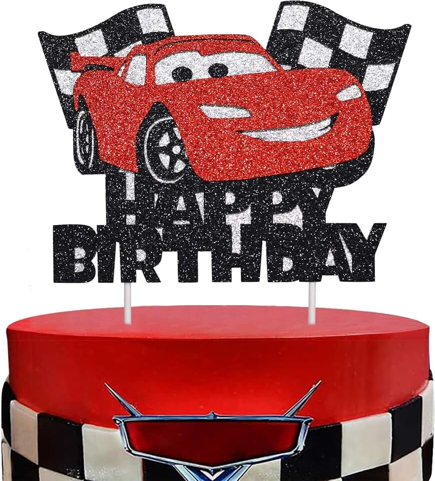 Artczlay Racing Theme Cake Topper, Checkered Flag, Black and Red, Birthday and Baby Shower, Cake Decoration, 1 Count, 5 x 0.5 inches, Eva and Paper, Topper, Red Color Family