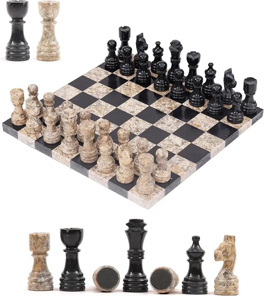 Marble Chess Set for Adults 12 Inch Black and Coral