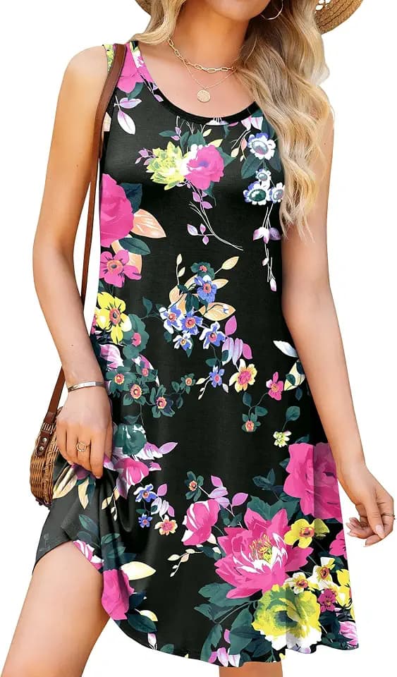 WEACZZY Summer Dresses for Women Casual Sleeveless Pockets Beach Sundress