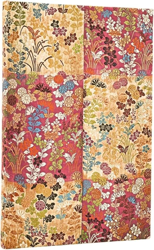 Paperblanks | 2026 Kara-ori Pink | Japanische Kimonos | 12-Monatskalender | Maxi | Verso | Elastikband-Verschluss | 160 Pg | 100 GSM