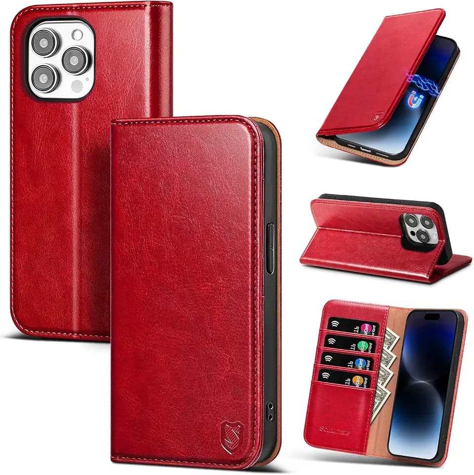 for iPhone 13 Pro Wallet Case with Card Holder,Red