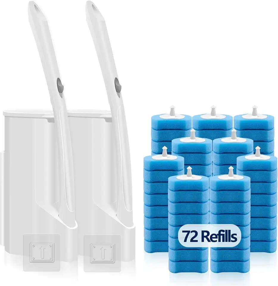 2 Pack Disposable Toilet Bowl Cleaner Wand and Holder Kit with 72 Refills