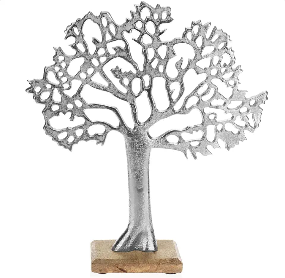 com-four® Deko-Aufsteller Baum XL, Metall-Baum auf Holzsockel