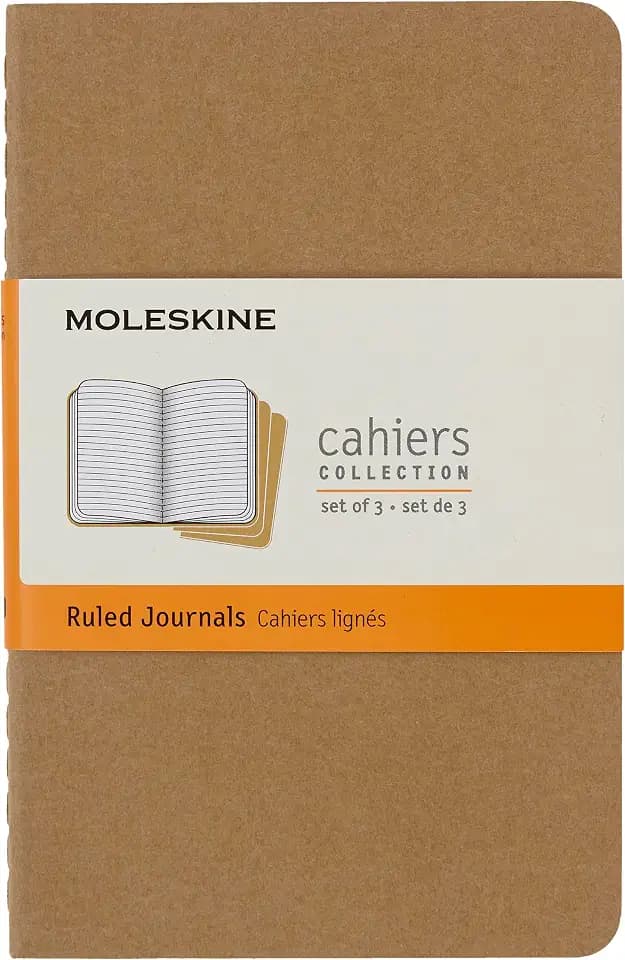 Moleskine Cahier Journal, Set mit 3 Linierten Notizbüchern, Kartoneinband mit Sichtbarer Naht, Braun, 64 Seiten, Pocket 9 x 14 cm