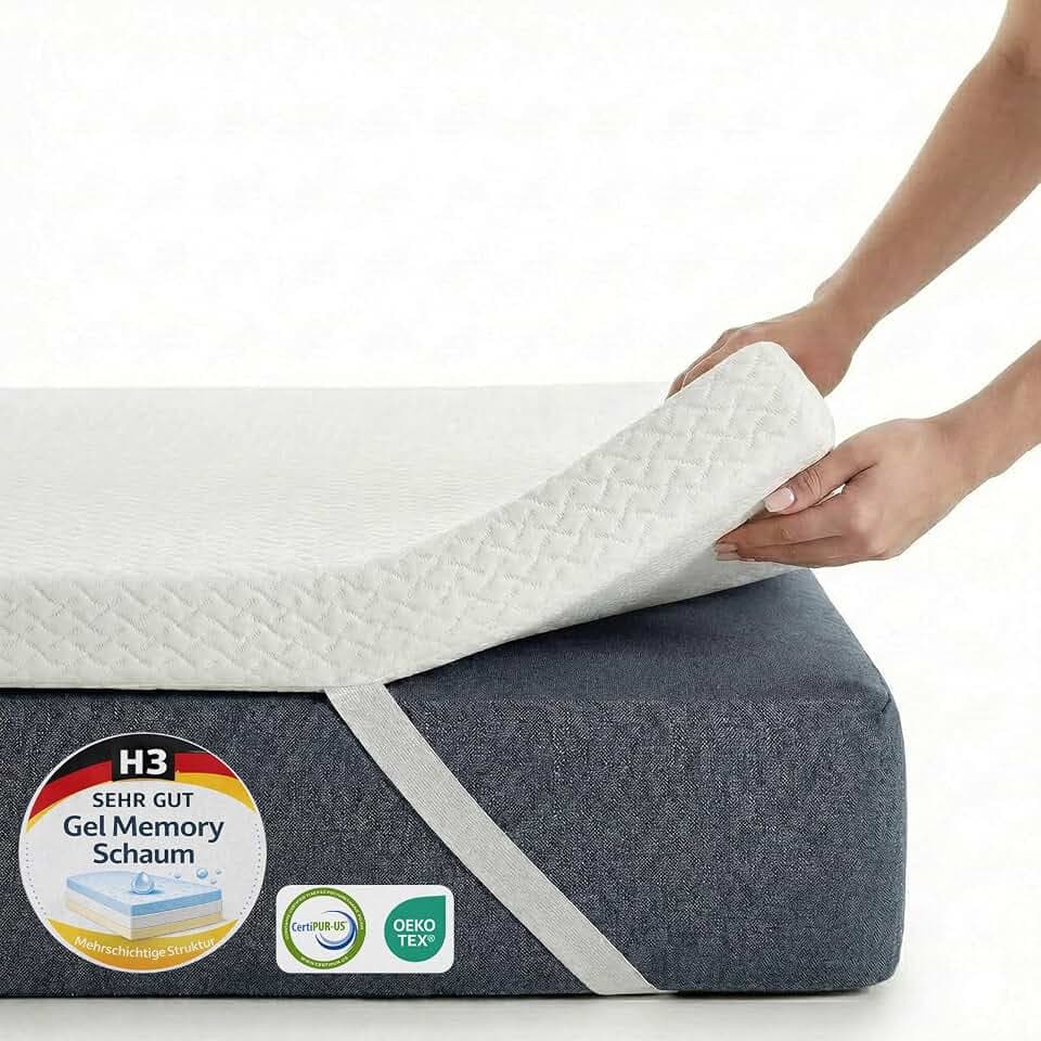 FRIDEKO Matratzen Topper 90x200cm, 5cm Höhe Matratzentopper, H2&H3 Gel Memory Foam Topper, Abnehmbaren und Waschbaren Bezug, Geeignet für Boxspringbett, Schlafsofas