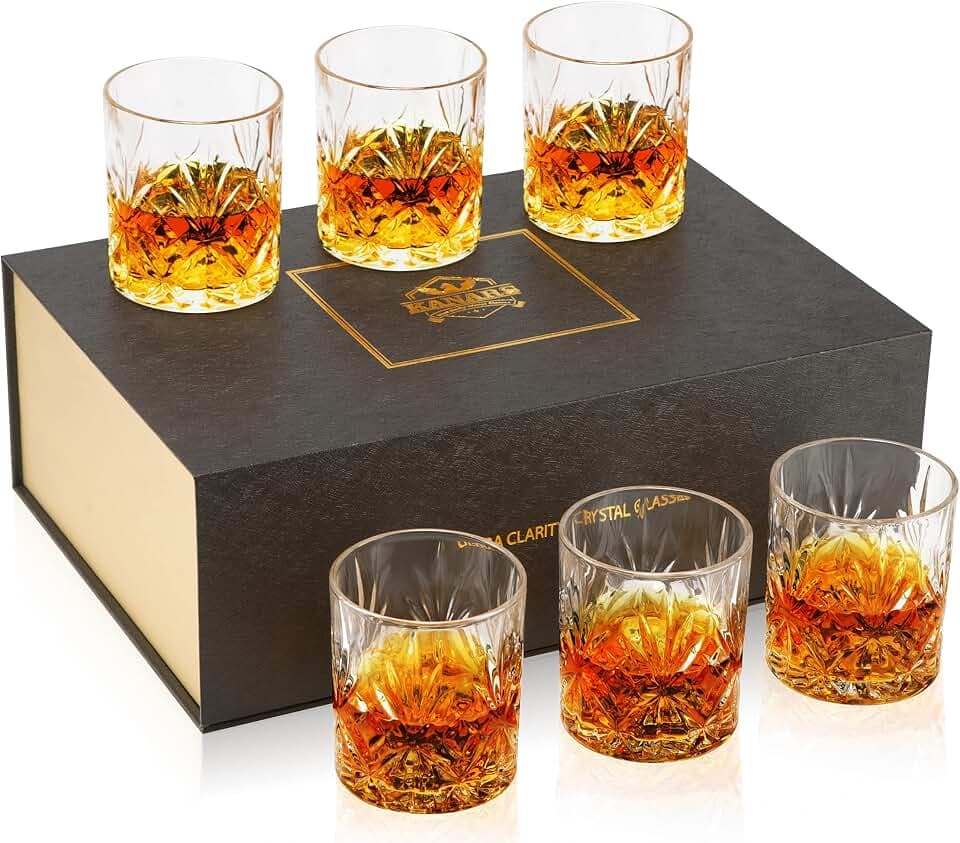 KANARS Whiskey Gläser Set, Bleifrei Kristallgläser, Whisky Glas, Luxuriös Geschenk, 300 ml, 6-Teiliges