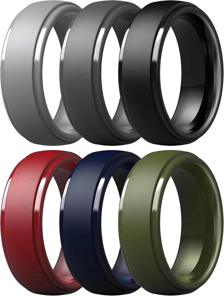 ThunderFit Silicone Rings for Men, Step Edge Rubber Wedding Bands 10mm Wide