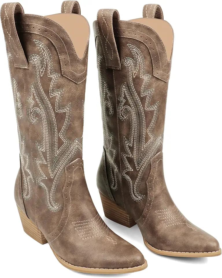 Zzheels Mid Calf Cowboy Boots for Women Closed Toe Western Cowgirl Boots