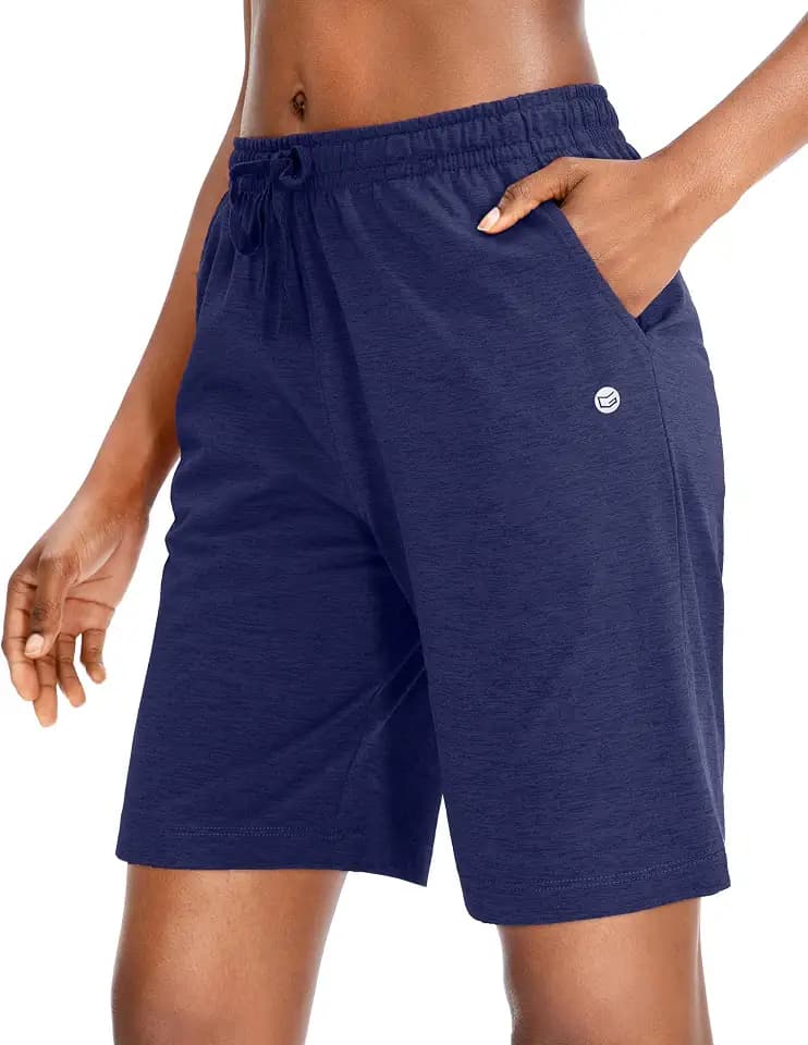 Women's Shorts 7" / 9" with 3 Pockets Elastic Waist Bermuda Long Shorts