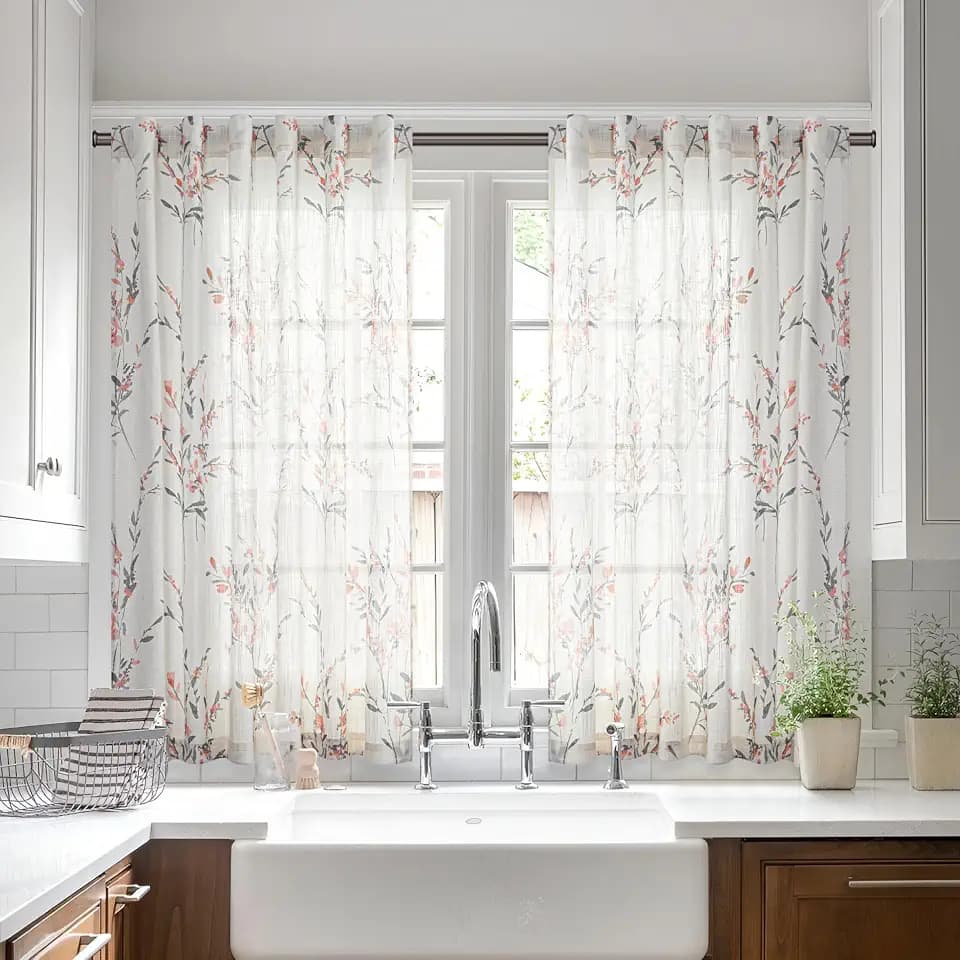 MYSKY HOME Sheer Linen Curtains 54 Inch Long Light Filtering 2 Panels