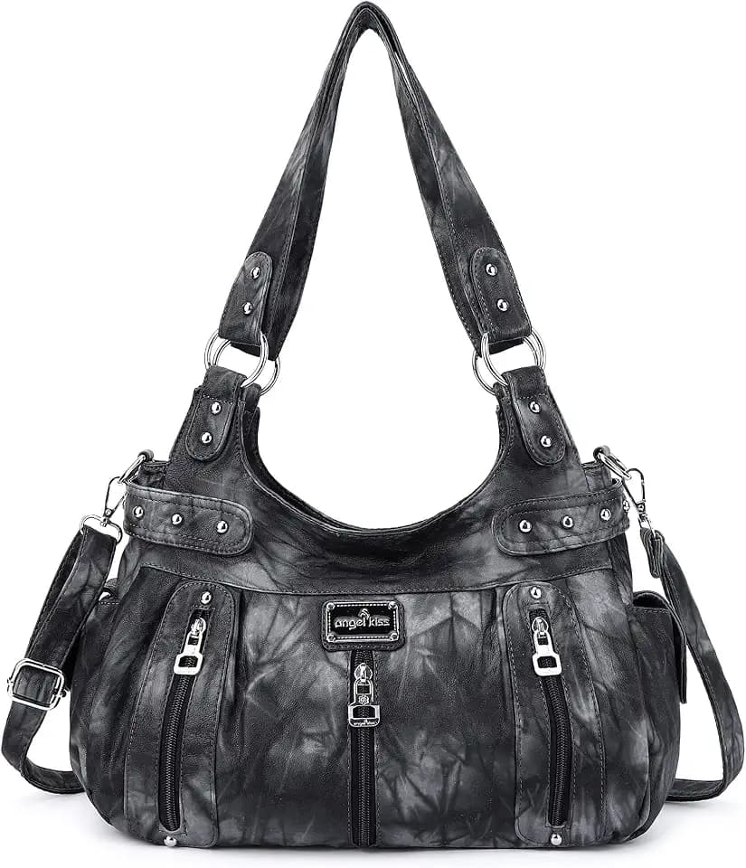 Angel Kiss Large Purses and Handbags for Women Washed Faux Leather Crossbody Hobo Satchel Shoulder Handbag Tote Purse