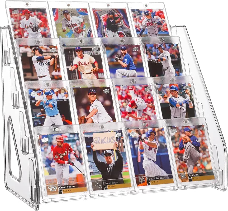 CELSOL Elevated 4 Tier Clear Acrylic Card Display Stand for Trading Cards, Sports Cards, Greeting Cards, Stickers – Slanted Holder for PSA Slabs, Vendors, Collectors & Retail (4 Tier 1 Pack)
