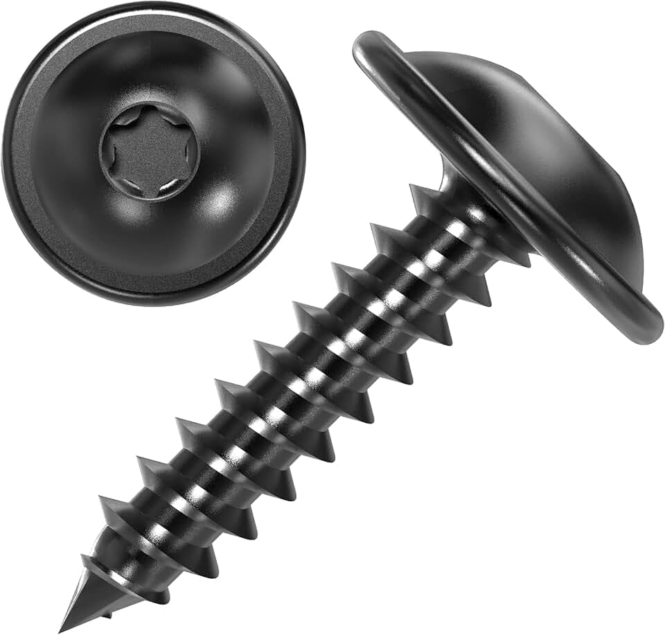 100 AUPROTEC Blechschrauben 3,9 x 22 mm Flachkopf mit Scheibe TORX schwarz verzinkt DIN 7049-3,9 x 22 mm, 100 Stück