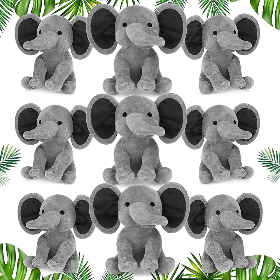 9 Pieces Elephant Stuffed Animals 9.84 Inches Soft Cute Elephant Plush Toys for Baby Shower Themed Party Supplies Baby Girl Boy Christmas Birthday Gift(Gray)