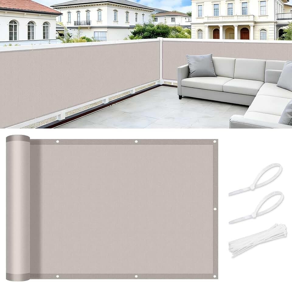 COOL AREA Balkon Sichtschutz Wetterfest 90x800 cm, Taupe