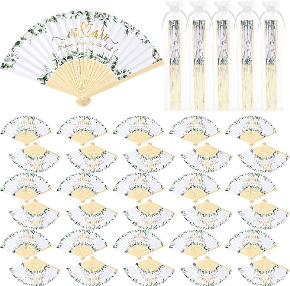 Namalu 30 Stück Hochzeit Handfächer Gastgeschenk Weiß Papierfächer