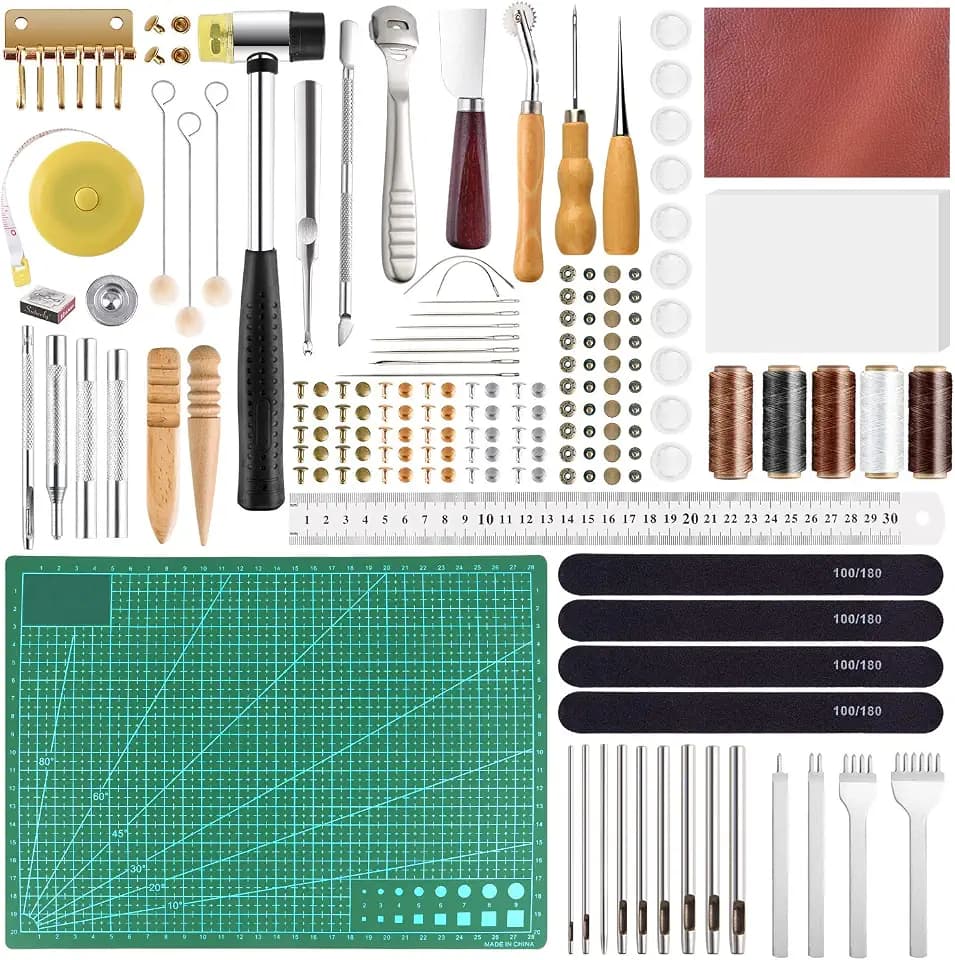 FEPITO 58 Stück Leder Handwerk Werkzeuge Set - DIY Nähen Zubehör für Hand Lederarbeiten