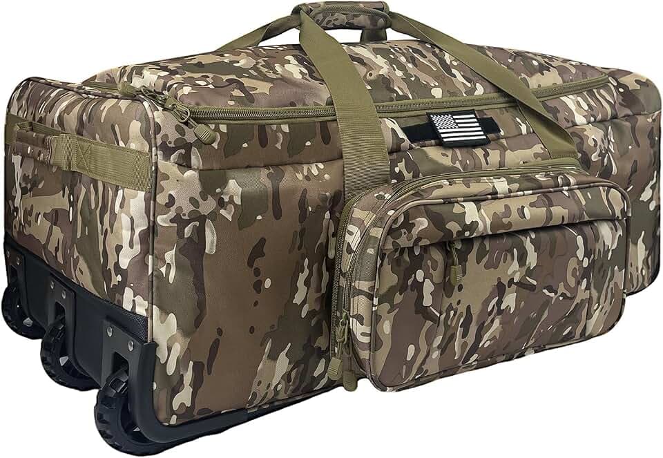 WOLT 120L Rolling Duffle Bag with Wheels, Large Deployment Military Bag, Wheeled Heavy Duty Luggage for Travel, Camping