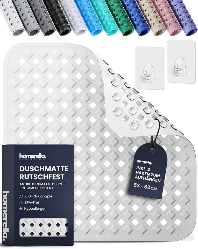 homerella Duschmatte rutschfest 53x53cm Antirutschmatte Dusche inkl 2 Haken