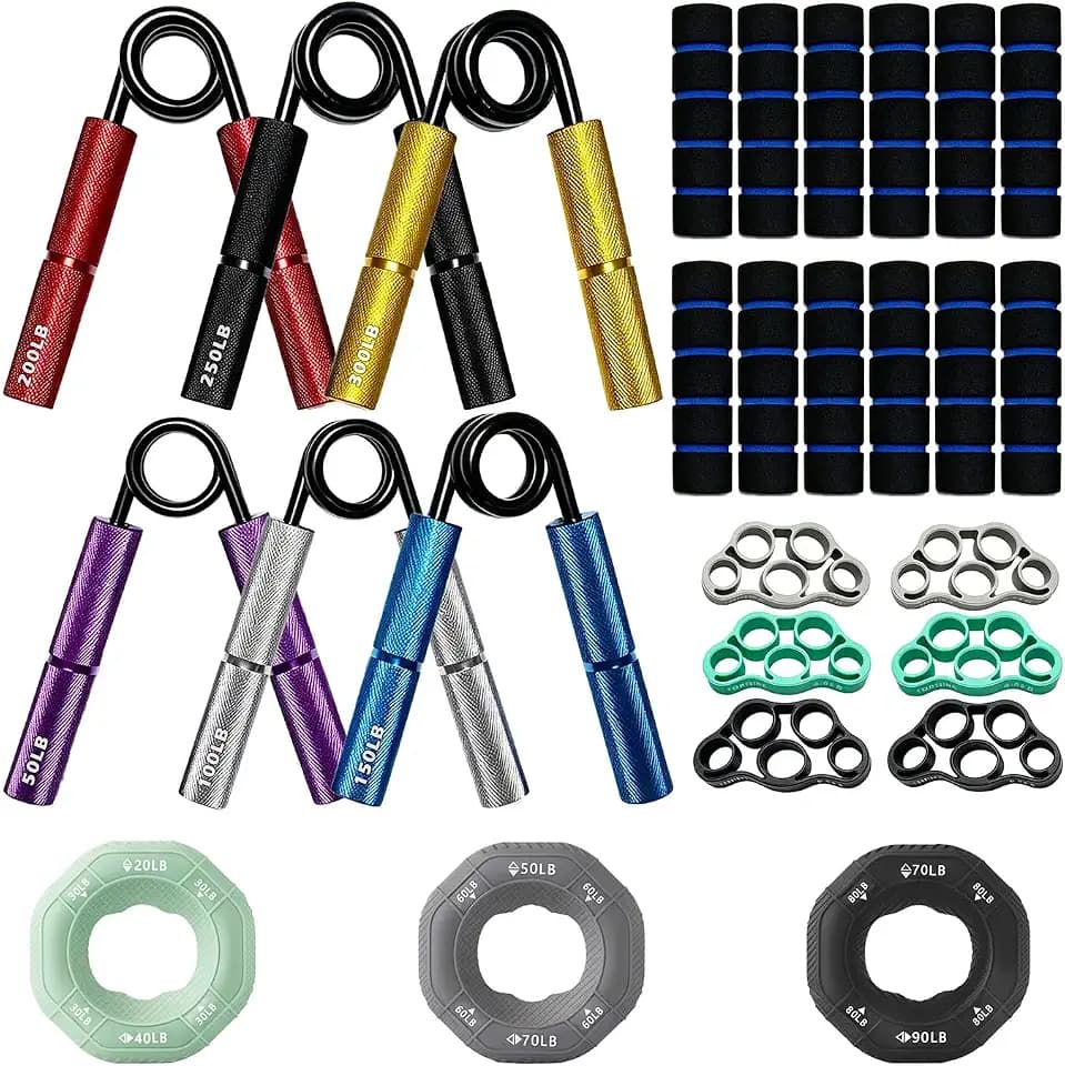 Grip Strength Trainer Set, 50-300LB Grip Strength Trainer, Finger Exerciser, Forearm Strengthener 15-Piece Kit With Hand Forearm strengthener 12 Pack - Hand Grip Strengthener Targeted Strength, Relief & Recovery