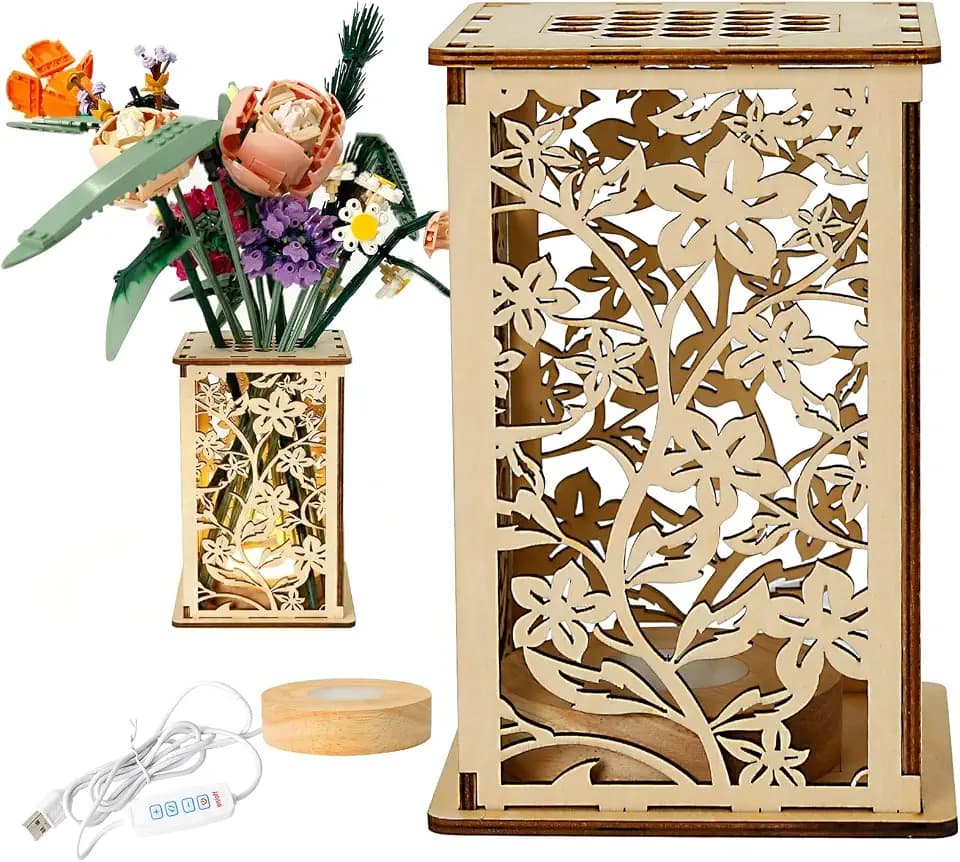 Aolamegs Wooden Vase for Building Block Flowers, 6.7" Tall