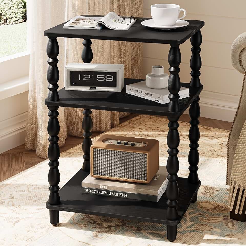 Yoobure Small Side Table - Black End Tables Living Room with Spindle Legs