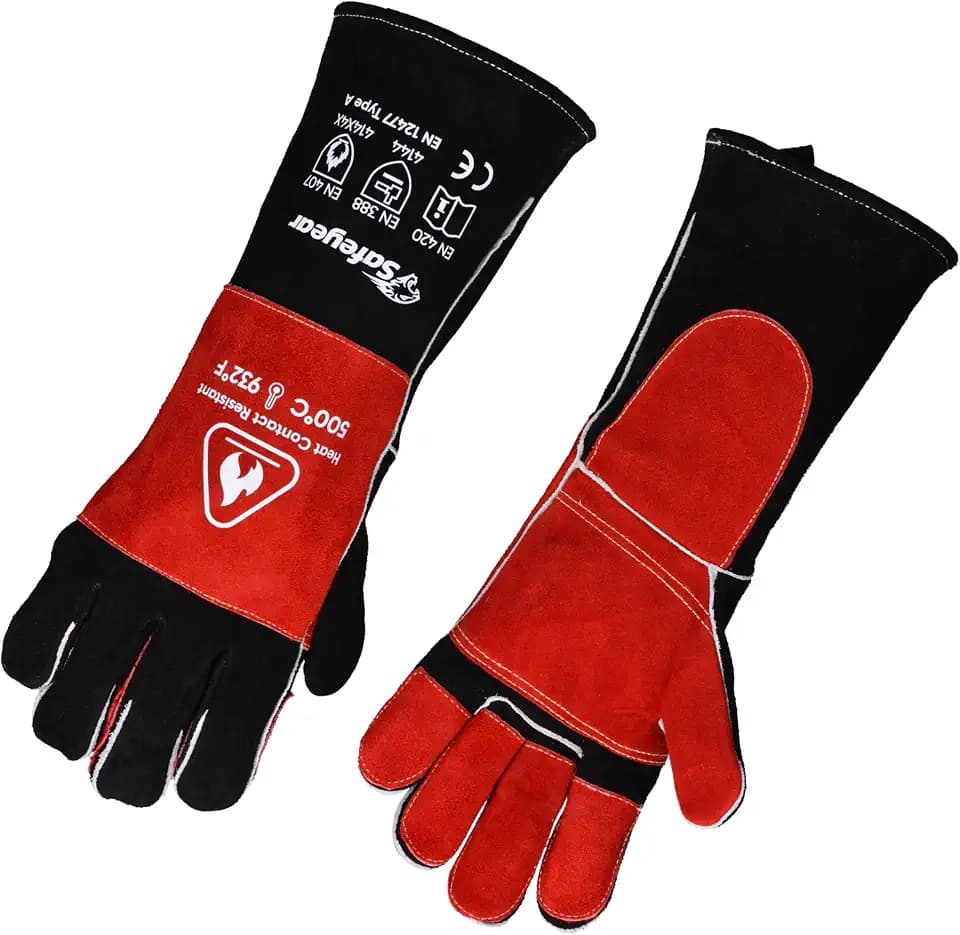 SAFEYEAR 932°F/500°C Lederschmiede Schweißhandschuhe, Kevlar-Nähen, hitzebeständige Arbeitshandschuhe für Schweißen, Kamin, Herd, Ofen, Grill, Grill, Gartenarbeit, Holzbrennung, 16in/40cm