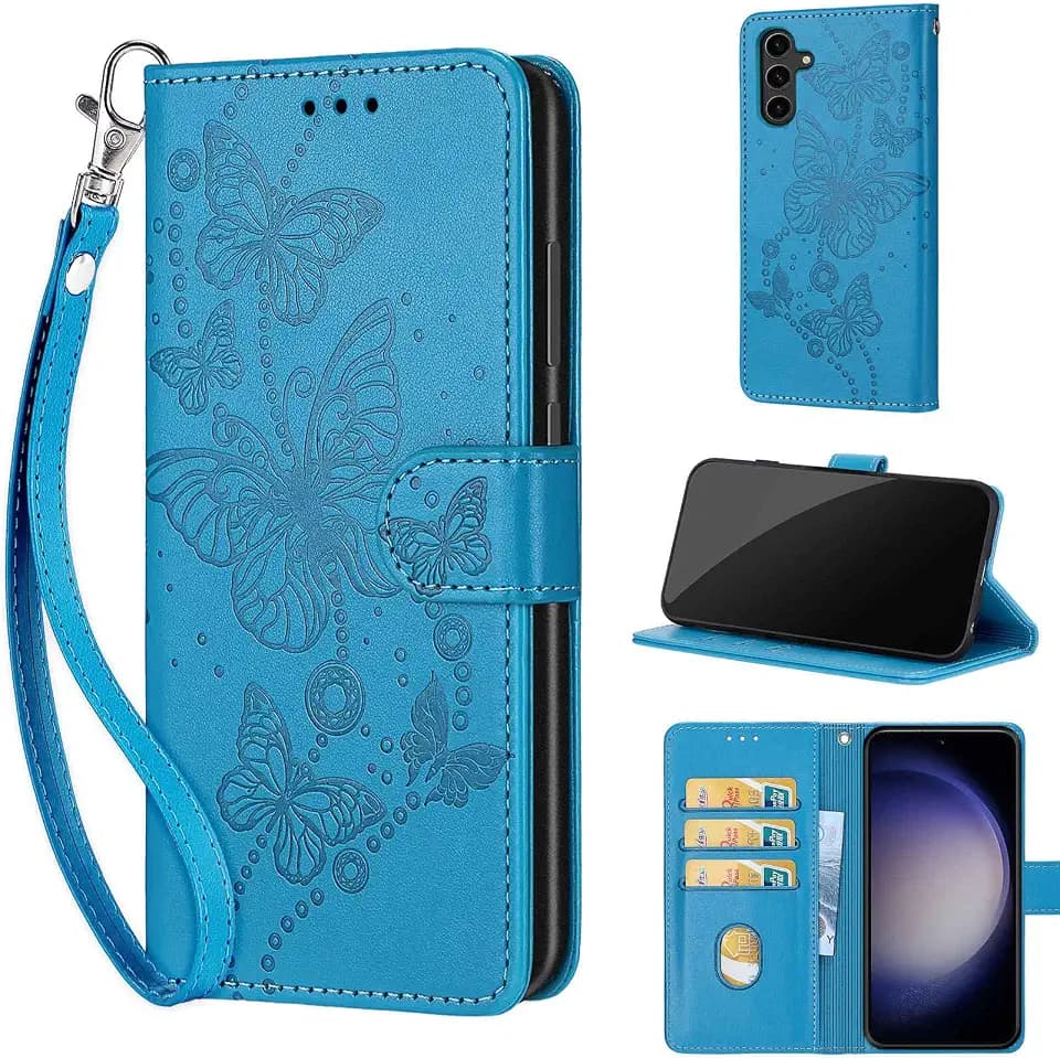 Wallet Case for Samsung Galaxy S24 Plus 6.7 inch, Blue Butterfly