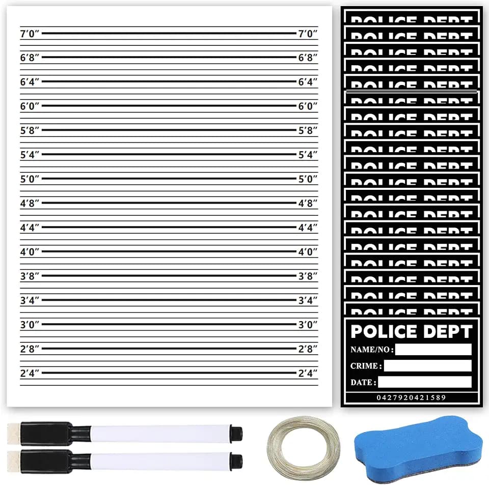 Mugshot Backdrop 5×4.3FT with 20 Pack Mugshot Signs, Jail Party Decorations