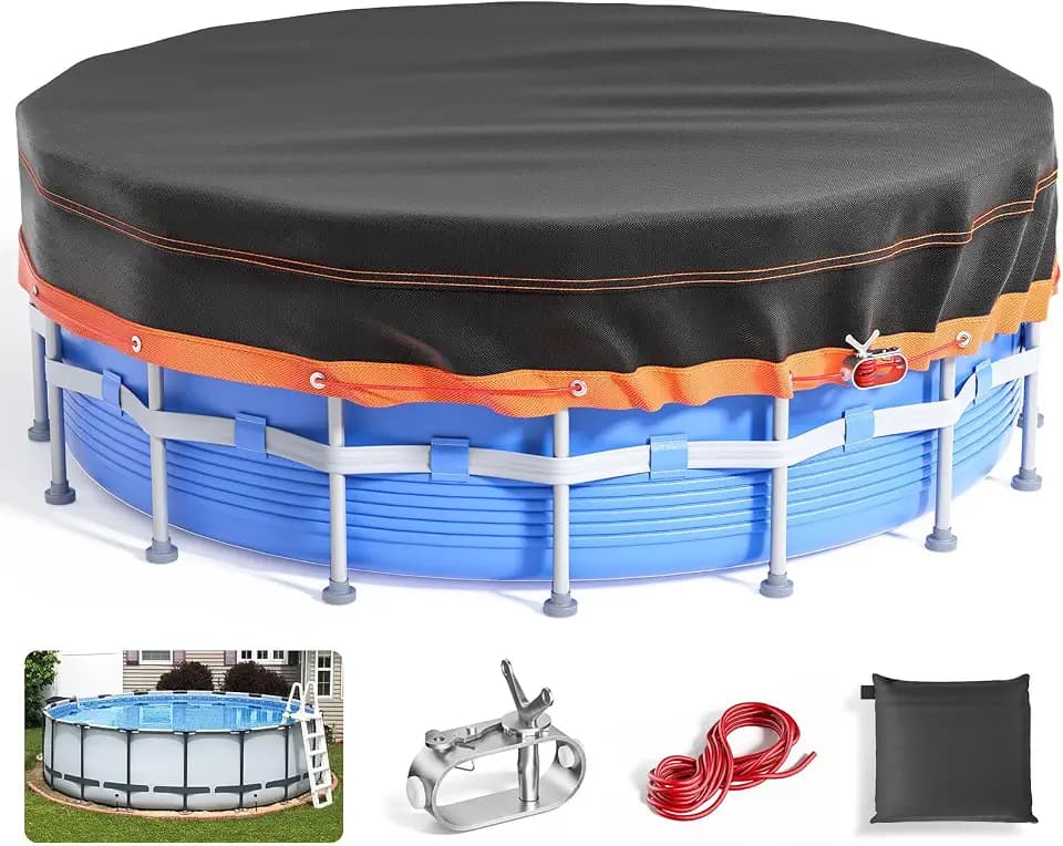 10Ft Round Pool Cover - Solar Covers for Above Ground Pools, Oxford Fabric Pool Covers for Above Ground Pools with Winch and Cable, Waterproof and Dustproof Swimming Pool Cover