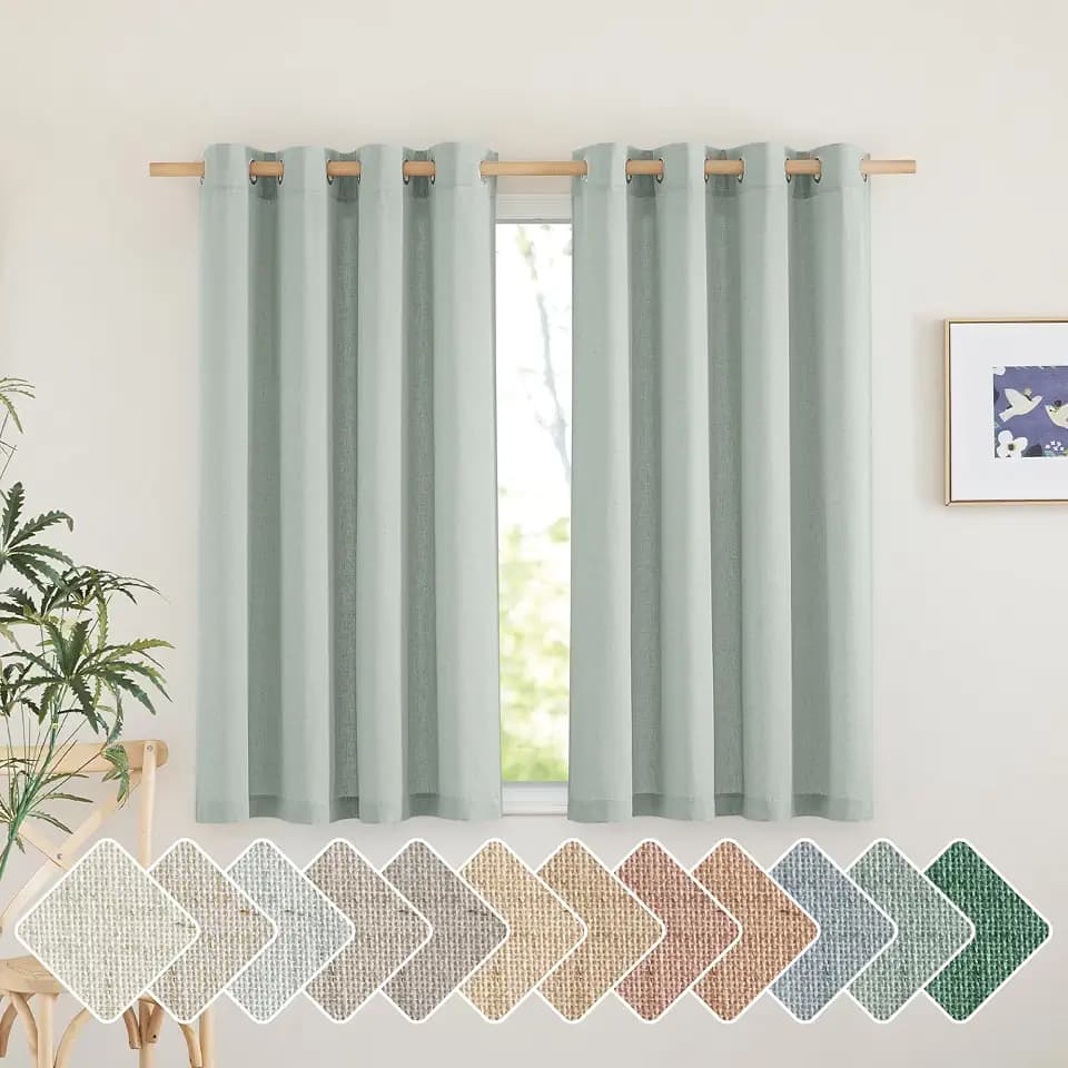 NICETOWN Linen Blend Kitchen Curtains 54 inches Long, Grommet Cafe Curtains & Drapes Privacy Added with Light Filtering Window Treatments for Nuersery, Sage Green, 2 Panels, W55 x L54