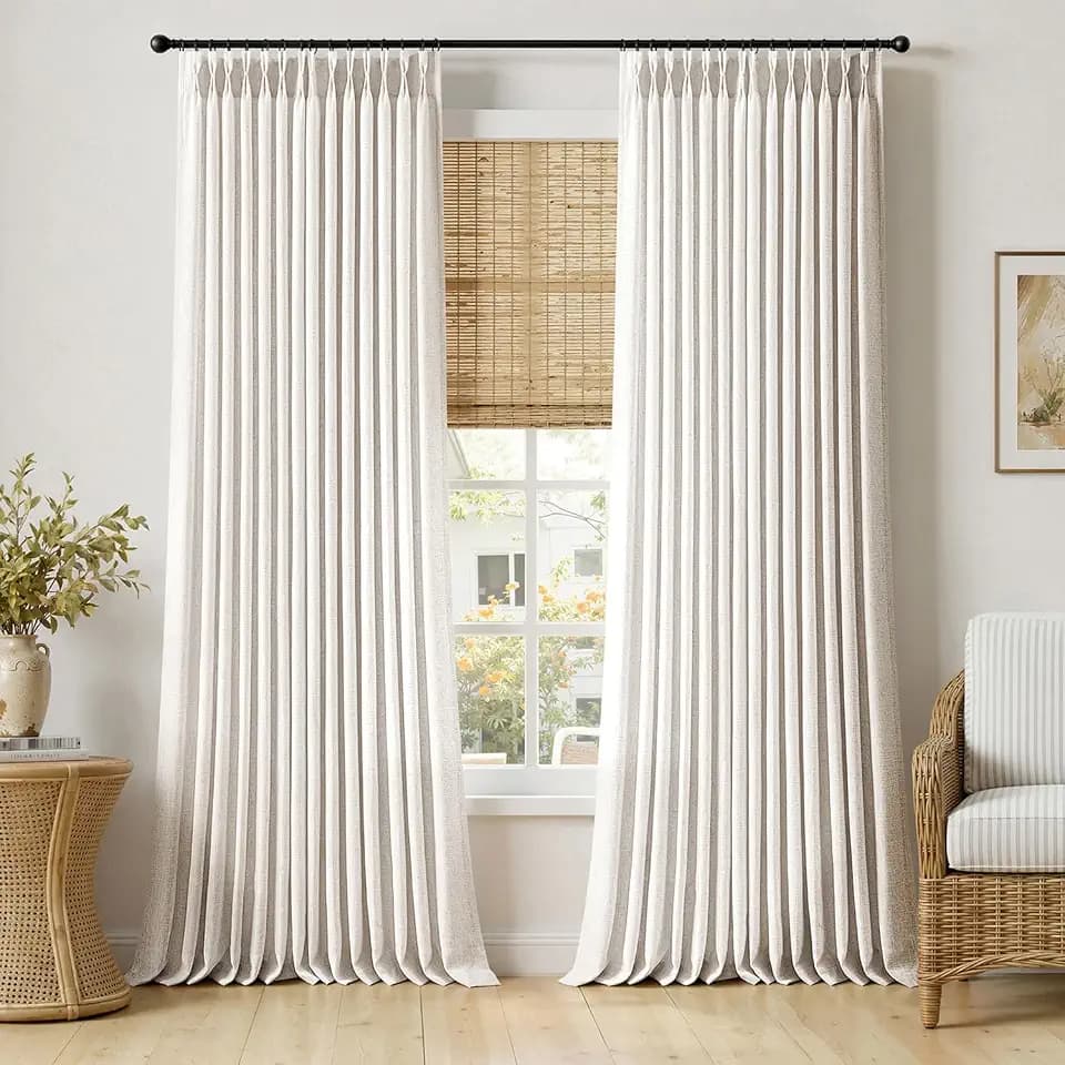 MIULEE 102 Inches Long Pinch Pleated Thick Linen Curtains 2 Panels Natural