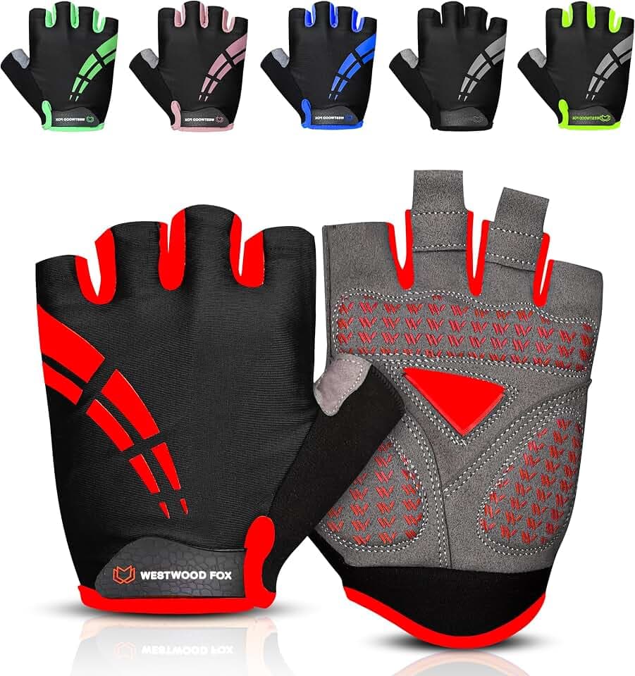 Westwood Fox Fahrradhandschuhe für Herren und Damen Halbfinger-Gel-gepolsterte rutschfeste Mountainbike-Handschuhe atmungsaktive Stoßdämpfung griffige Handfläche