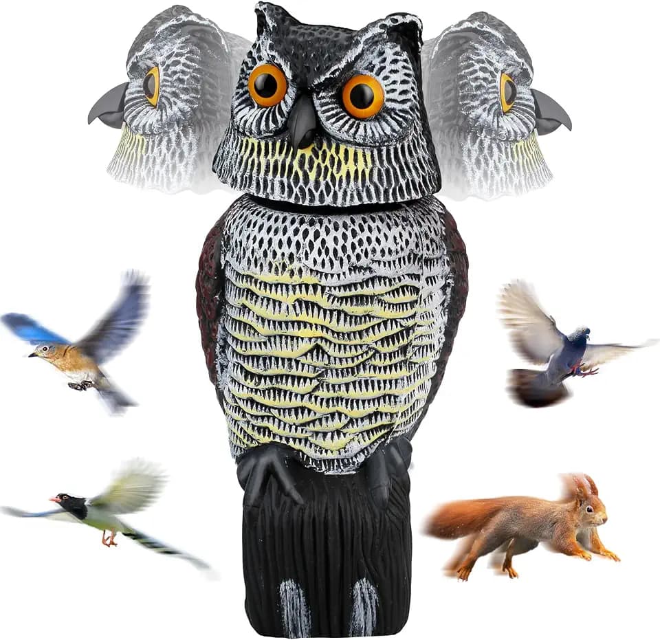 Owl Decoys to Scare Birds Squirrels Away, 360 Rotating Head Activated