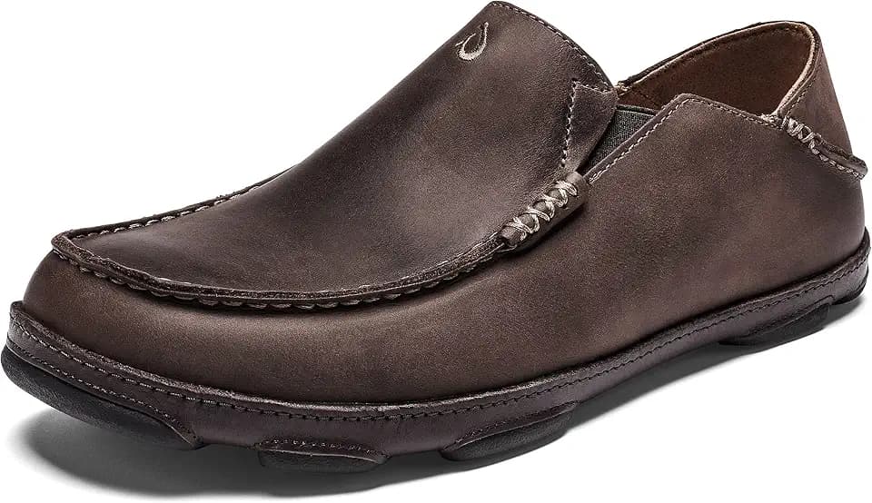 OluKai Moloa Men's Premium Leather Shoes, Easy Slip On & Off Design