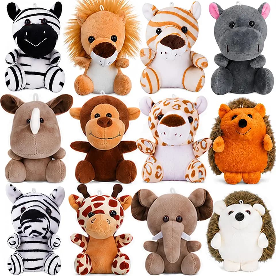 Mini Stuffed Animals Bulk, 12 Pack 5-Inch Plush Keychain Toys for Kids