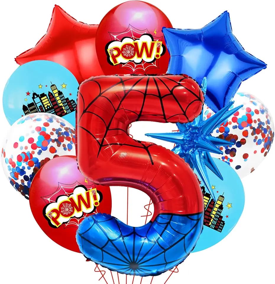 Spider Web Number 5 Balloon Birthday Decoration, Superhero Themed 40in Giant Mylar Number Party Supplies