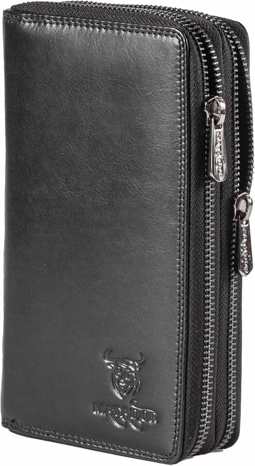 MATADOR Portemonnaie Damen Schwarz #Madrid mit Edle Geschenk Box, Eleganter Geldbeutel Leder mit RFID, Geldbörse Damen Gross, Luxus Frauen Geschenk mit Viele Kartenfächer