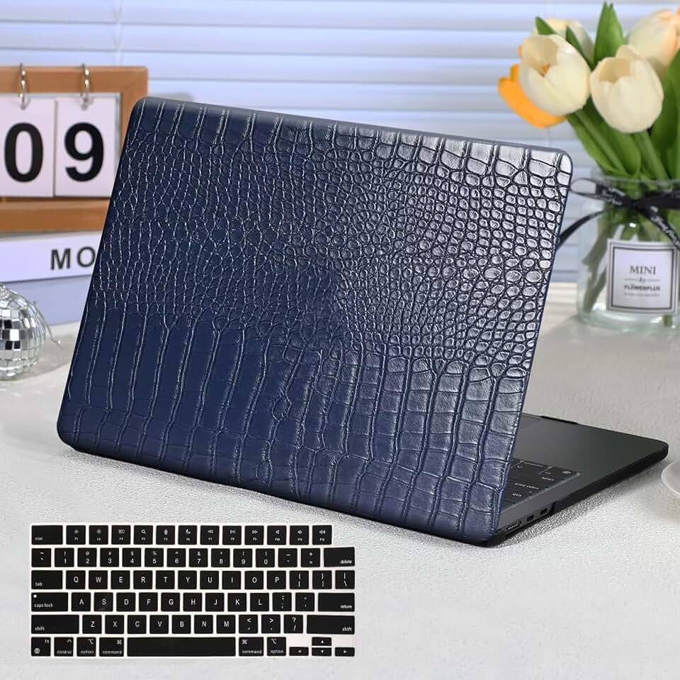for MacBook Pro 14 inch Case M5 M4 M3 M2 2026-2021,Crocodile Leather Blue