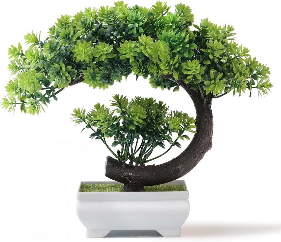 Kleine künstliche Pflanzen – künstlicher Bonsai-Baum aus Kunststoff, smaragdgrün, Dekor für Zuhause, Schlafzimmer, Wandregal, Büro, Schreibtisch, Bauernhaus, Raumdekoration, hoch 21,6 cm